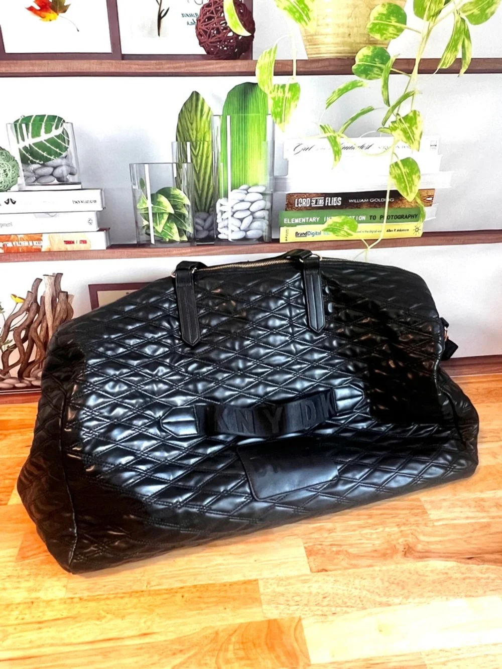 DKNY Black Quilted Duffel Bag Travel Weekender - Picture 16 of 16